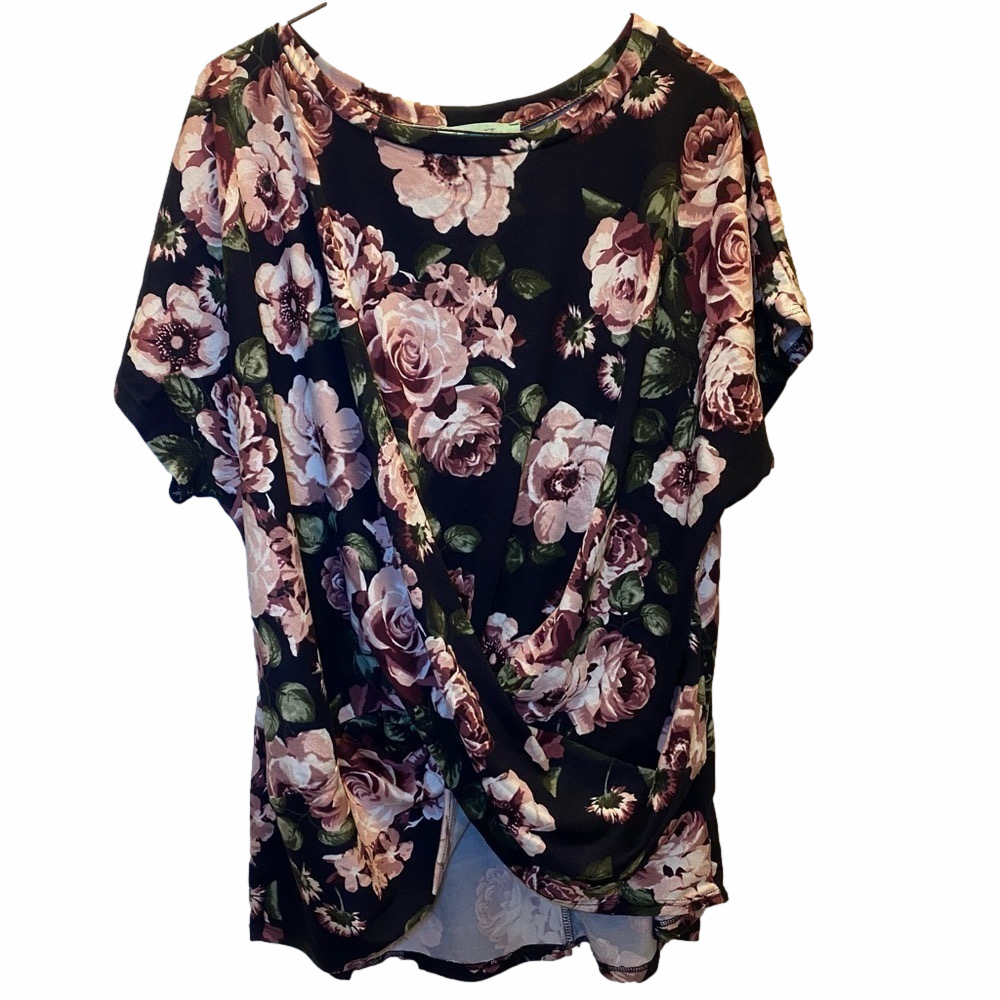 Filly Flair Floral Black Draped Blouse Size Large